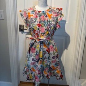 Vibrant Floral Ruffle Sleeve Dress
